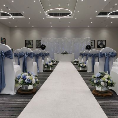 Dusky Blue with silk flowers 
